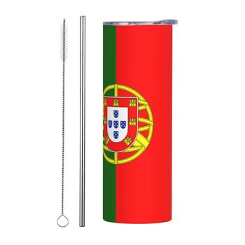 Кухоль з прямою трубочкою, дизайн португальський прапор, друкований, дорожній кухоль, підходить для кемпінгу, офісу та дому, 590 мл