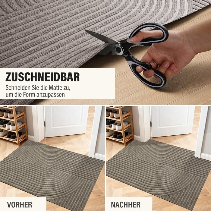 Килимок для вловлювання бруду FEOMOS для приміщень/зовнішнього використання 60x90 см, нековзний абсорбуючий килимок для дверей, який можна прати та міцний, для вхідних дверей, коридору, балкону, кухні - бежевий 60x90 см