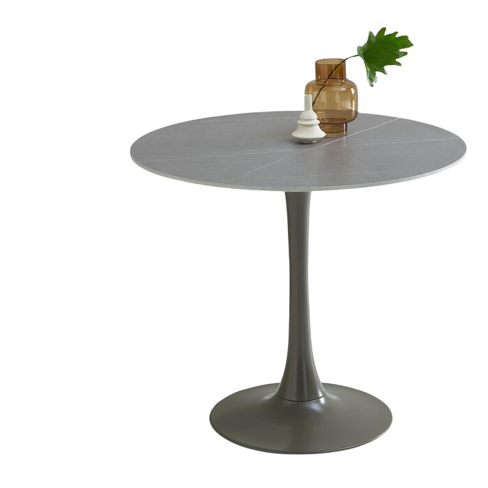 Круглий обідній стіл JOSH під мармур, сірий - Винятковий обідній стіл з металевим каркасом для кухні та їдальні - 90 x 75 x 90 см (Ш/В/Г)