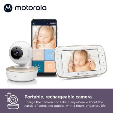 Із додатком Motorola Nursery та 5-дюймовим батьківським блоком - нічне бачення, температура та двосторонній зв&39язок Білий/золоти