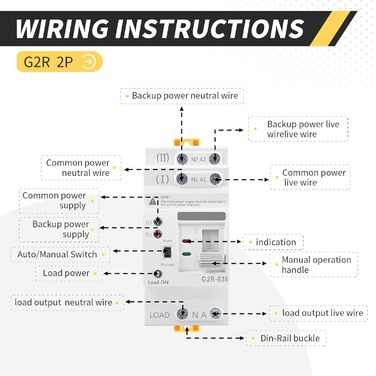 Автоматичний перемикач живлення з подвійним живленням 2P 63A 220V ATS Фотоелектричний перемикач 2 положення Аварійний перемикач живлення з подвійним живленням для побутових та промислових установок G2R-2P 63A 220V