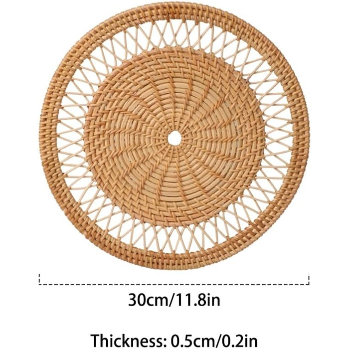 Круглі підстилки, ука 30 см / 11,8 дюйма ткані підстилки, миються ротангові підстилки для кухні, їдальні, будинку, ферми, День подяки, різдвяні прикраси, жаростійкі підстилки