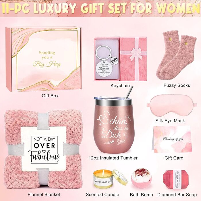 Подарунки для жінок, подарунковий набір на день народження для жінок з винним келихом з нержавіючої сталі об&39ємом 12 унцій та затишною ковдрою, натхненні різдвяні подарунки для найкращої подруги, мами, сестри, дружини