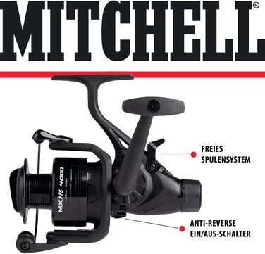 Котушка для риболовлі Mitchell MX1 FS 6500 з вільною шпулькою та без волосіні - спінінгова котушка та котушка з вільною шпулькою для рибалок - міцна, легка алюмінієва конструкція. Без шпульки 4000