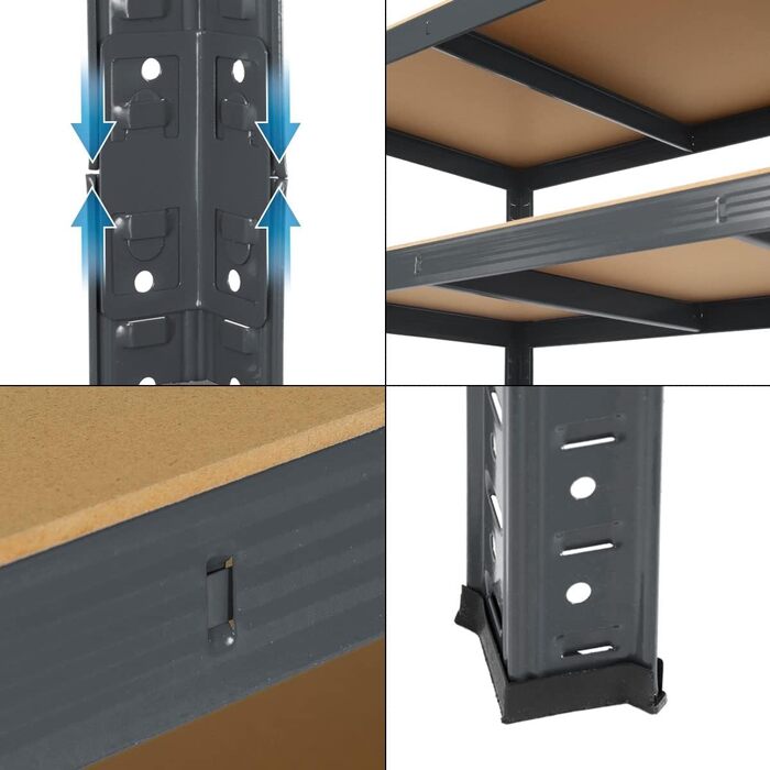 Стелаж для майстерні ECD Germany, міцний стелаж, 200x100x60 см, антрацит, метал з порошковим покриттям, 5 полиць МДФ, вантажопідйомність до 875 кг, стелаж для зберігання, стелаж без ригелів, стелаж для підвалу, стелаж для гаража, металевий стелаж, 200 x 1