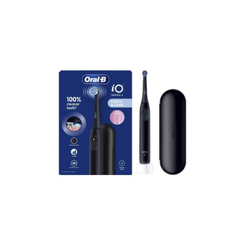 Електрична зубна щітка, чорна, 3 режими чищення, м'яка та тиха чистка, датчик тиску, запасна насадка, зарядний пристрій, дорожній футляр, 2