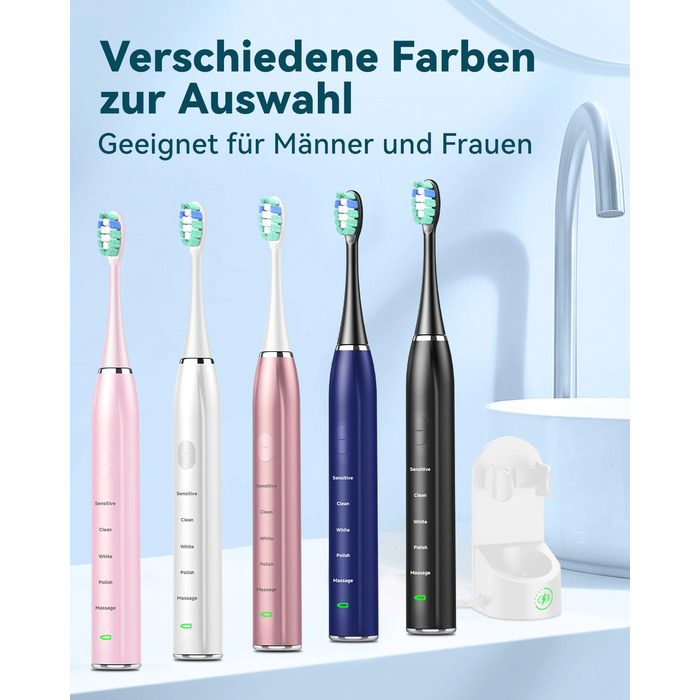 Електрична звукова зубна щітка для дорослих - відбілююча ультразвукова електрична зубна щітка з дорожнім кейсом та зарядною станцією, з 8 насадками, 5 режимами чищення, рожеве золото