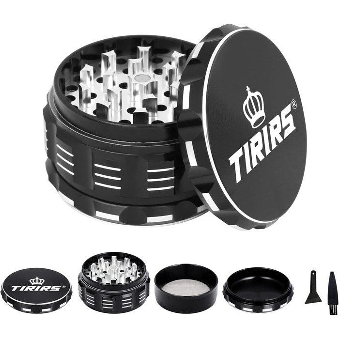 См, 4 шт. и, Premium Herb Grinder Алюмінієвий подрібнювач спецій зі скребком для пилку та щіткою для чищення Black Black 7,5 см, 7,5