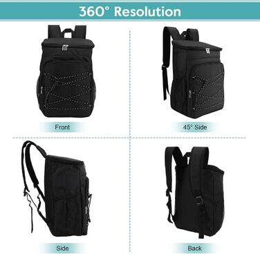 Рюкзак-холодильник, водонепроникний рюкзак-холодильник, велика ізольована сумка-холодильник для обіду для пікніків, кемпінгу, подорожей на природі, барбекю, походів, чорний