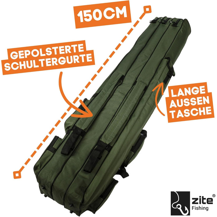 Сумка для рибалки Zite Fishing Сумка для вудки 150см Чохол для риболовлі Rod-Case Водовідштовхувальний чохол, 3 відділення рюкзак для вудок сумка для риболовлі сумки для риболовлі сумка для вудки сумка для вудки 150 см
