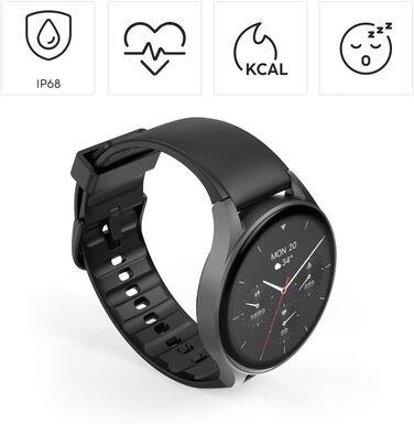 Розумний годинник Hama 8900 з GPS, водонепроникний IP68, функція телефону (сенсорний AMOLED-дисплей, голосове керування, спортивні режими, трекер сну, пульсометр, WhatsApp, годинник для бігу, пульсометр, фітнес-годинник) чорний