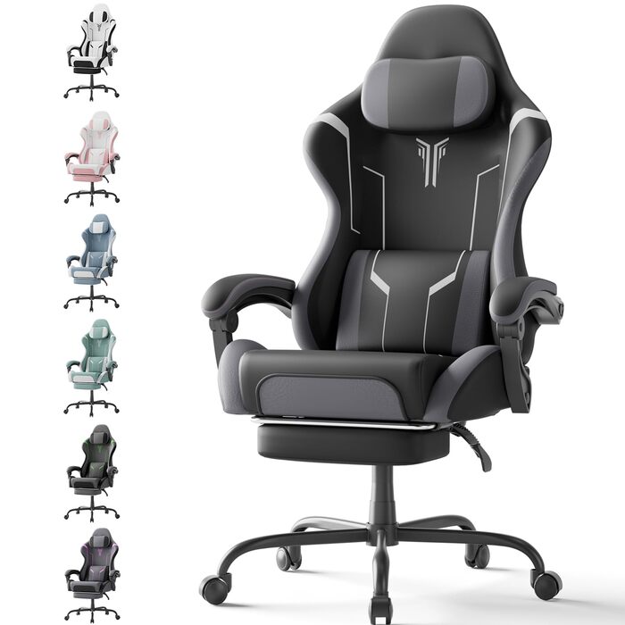 Ергономічне ігрове крісло зі штучної шкіри з функцією масажу, ігрове крісло з висувною підставкою для ніг, зручне офісне крісло/комп&39ютерне крісло з вантажопідйомністю 135 кг для домашнього офісу, чорно-біле.