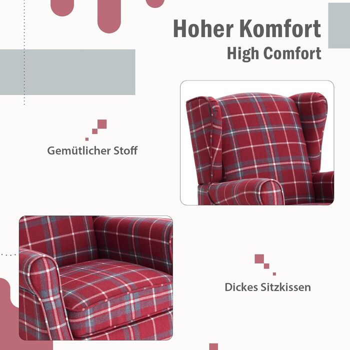 Крісло з відкидною спинкою, вінтажне крісло з дерев&39яними ніжками, м&39яке крісло-реклайнер, крісло для вітальні, спальні, лляне (червоне)