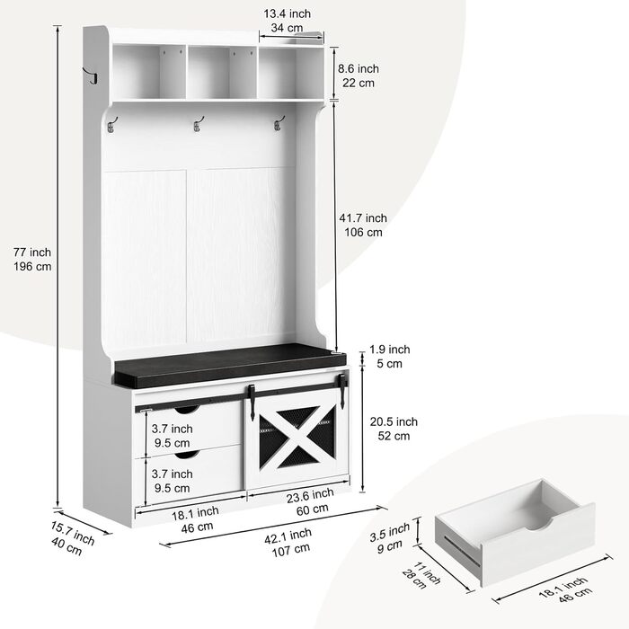 Вішалка для верхнього одягу Roomark, 6 в 1 з підставкою для взуття та 6 гачками, вішалка для передпокою з 3 верхніми полицями, під