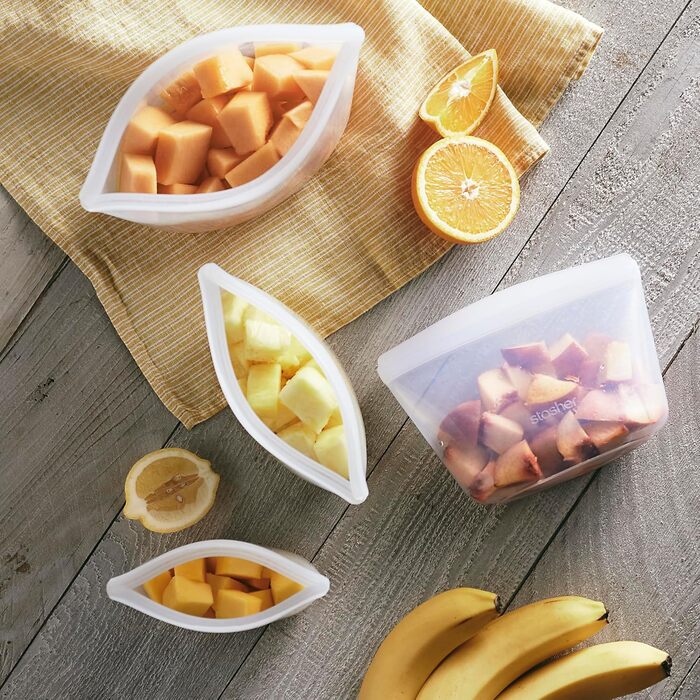 Силіконові пакети Stasher Bowl преміум-класу, багаторазові для їжі, миска на 6 чашок, прозорі, міцні, придатні для використання в духовці, посудомийній машині та морозильній камері, екологічно чисті, не протікають, ланч-пакет, 1419 мл