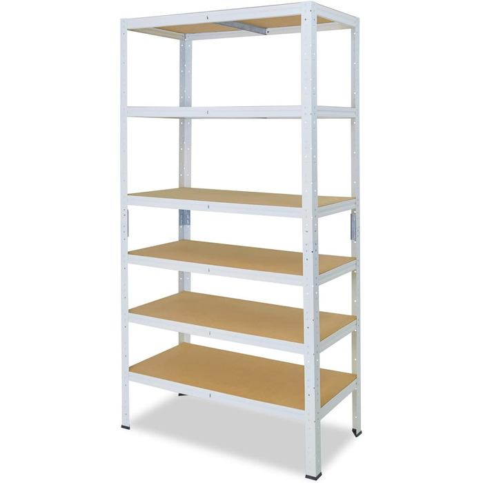 Надміцний стелаж для дому, білий/металевий стелаж з 6 полицями/стелаж для підвалу, стелаж для гаража, стелаж для майстерні або стелаж для зберігання/металевий стелаж без болтів, вантажопідйомність 145 кг, В 230 см / Ш 80 см / Г 40 см, 230x80x40