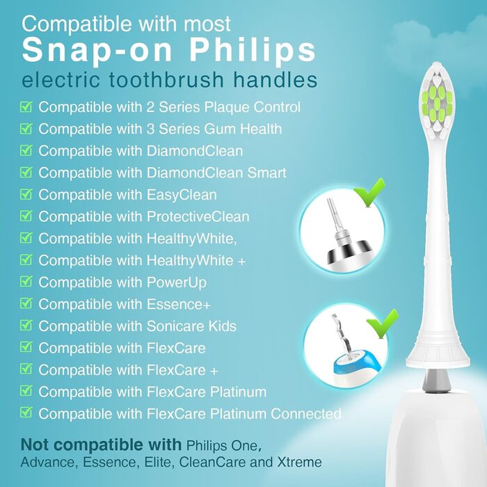 Змінні щітки BrightDeal 10 сумісні з Philips Sonicare, насадки для щітки, сумісні з Sonicare EasyClean, FlexCare, HealthyWhite, в індивідуальній упаковці з пилозахисними ковпачками білого кольору