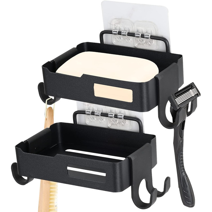 Мильниця Тримач для мила для душу, Настінний тримач для мила з 4 гачками (2 шт.), Самоклеюча мильниця без свердління, Тримач для м