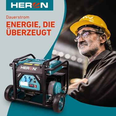 Бензиновий генератор Heron 3,5 кВт Генератор з баком 18 л та шасі Генератор з двома розетками 16A 230V та однією розеткою 12V/8,3A DC Мобільний генератор з системою AVR Без електричного стартера