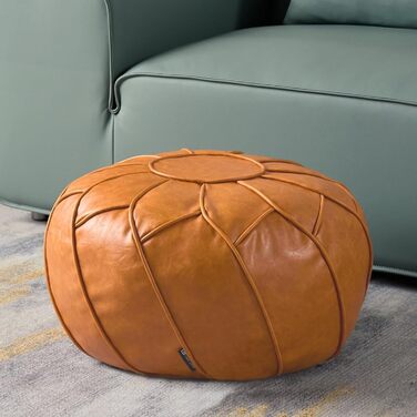 Чохол для пуфа Louis Donn без наповнювача - кругла пуф-подставка з місцем для зберігання, водонепроникне крісло-мішок зі штучної шкіри, підставка для ніг для вітальні, спальні, дитячої кімнати (помаранчевий) Orange-109