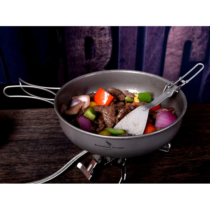 Безмежна подорож Титанова сковорода зі складною ручкою Ультралегка кемпінгова сковорода для пікніка Посуд Титанова сковорода Ti151