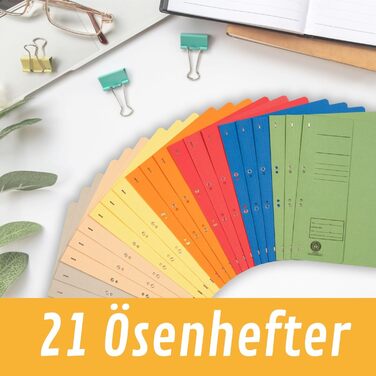 Папка-регістратор з люверсами DIN A4, 250 г/м перероблений картон, 7 кольорів (по 3 кожного), обкладинки, сертифікована Blue Angel, екологічно чиста, зроблена в Німеччині, 21