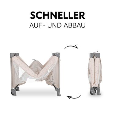 Дитяче ліжечко Hauck Dream N Play Go з ігровою аркою, колесами та сумкою для перенесення, компактне та складне, дитяче ліжечко для малюків від народження до 15 кг (Disney Pooh Rainbow Beige) без висувних дверцят.