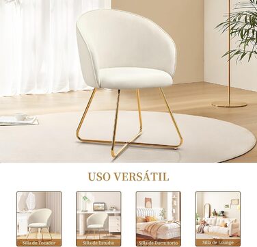 Крісло для туалетного столика Hellove із золотистими металевими ніжками, зручне оксамитове бежеве крісло для туалетного столика, просте сучасне крісло з підлокітниками, м&39яке крісло для макіяжу, вітальня, комплект з , бежевий