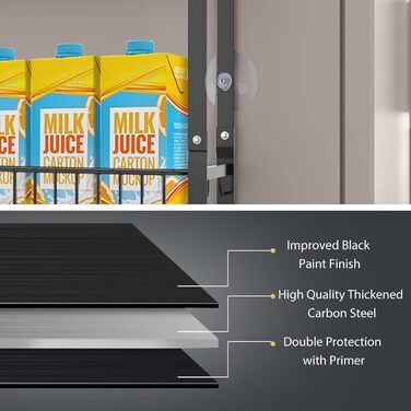 Полиця для холодильника з вуглецевої сталі, 3-секційна полиця для спецій (не потребує свердління), підвісна полиця з 8 гачками, підвісна кухонна полиця, органайзер для спецій з клейкими смужками