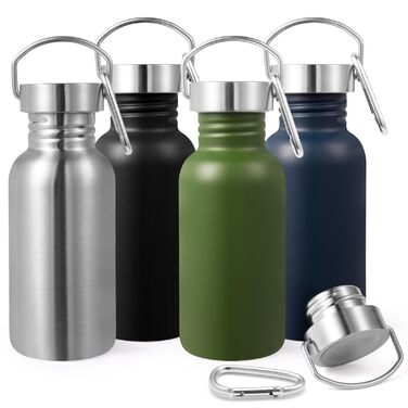 Пляшки для води Volhoply 500 мл, неізольовані, з одностінними стінками, 4 шт., спортивні пляшки для води з нержавіючої сталі з ручкою, без BPA, 18/8 304, багаторазові пляшки (мікс, 4 шт.) 4 мікс