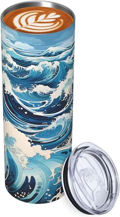 Дорожня кружка об&39ємом 590 мл з прямою трубочкою в стилі укійо-е з хвилями, принтована, підходить для кемпінгу, офісу та дому
