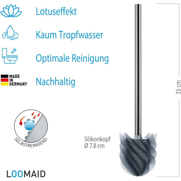 Силіконова щітка для туалету LOOMAID з ефектом лотоса - Зроблено в Німеччині - Щітка для туалету, щітка для туалету з протиковзким