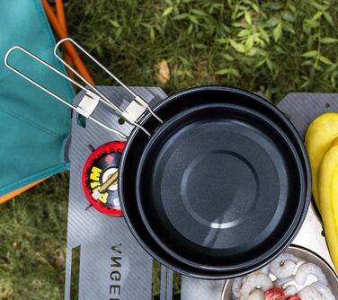 Сковорода для кемпінгу iBasingo 22 см 1500 мл Титанова сковорода з антипригарним покриттям зі складною ручкою Портативна легка ско