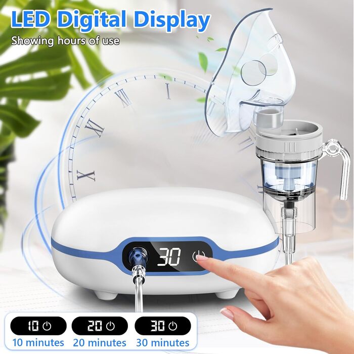 Інгалятор Sentasi для дорослих, цифровий дисплей компресорний небулайзер інгалятор дитячий, безшумний електричний інгалятор з мундштуком і трубкою для домашнього лікування кашлю та астми Білий