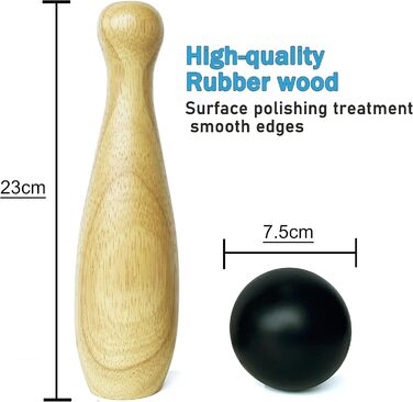 Дерев&39яний набір для боулінгу, газон, тверда деревина, 10 кеглей та 3 кулі в сумці для перенесення (висота 23 см, натуральний колір) Висота 23 см, натуральний колір