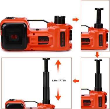 Електричний гідравлічний домкрат 5T, автоматичний маневровий домкрат зі світлодіодним аварійним освітленням Ліфтовий домкрат 3-в-1 Набір інструментів для накачування шин, для автомобільного підйому висотою 15-45 см