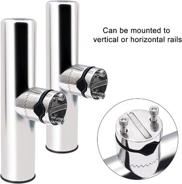 Тримач для вудки Geloo з нержавіючої сталі, для кріплення на регульовані тримачі для вудки на рейках, кріплення з нержавіючої сталі, для човнів, рейок яхт, від 22 мм до 26 мм (A)