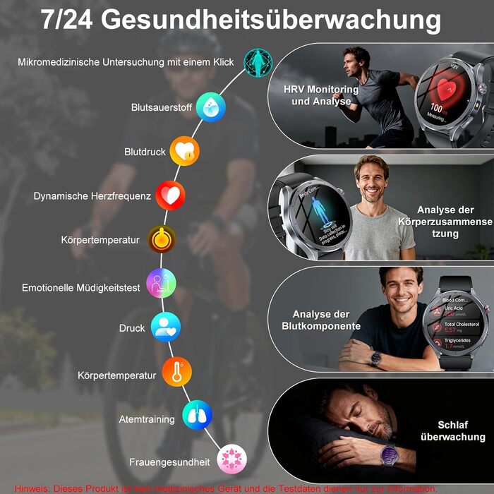 Розумний годинник YUPENG AI для чоловіків з чатом, GPT/ЕКГ/HRV/функціями тіла/ІМТ/сечовою кислотою/світлодіодним підсвічуванням, 1,53-дюймовий годинник для здоров&39я з функцією телефону, 24-годинний монітор артеріального тиску/SpO2 для сну/SOS, екстрений