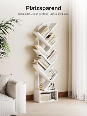 Книжкова полиця Coleshome у формі дерева, 6-ярусна окремостояча полиця, дерев&39яна книжкова полиця, підходить для вітальні та спальні, біла