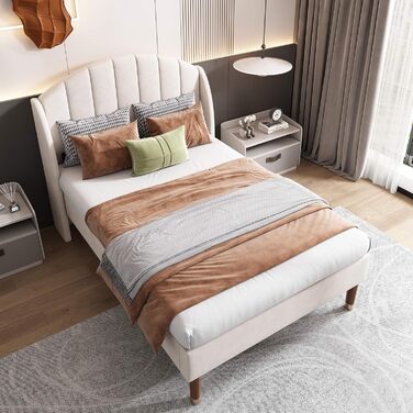 Односпальне ліжко HYUB з м&39якою поверхнею 90x200 см з рейковою основою та каркасом, ліжко з місцем для зберігання речей, дитяче ліжко з узголів&39ям, дерев&39яна рейкова опора, оксамитове континентальне ліжко, місце для зберігання речей під ліжком, без 