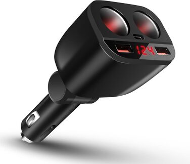 Вт USB C автомобільний зарядний пристрій прикурювач розподільник адаптер розгалужувач 2 розетки швидка зарядка 12V/24V DC зі світл