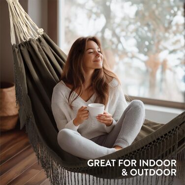 Бавовняний гамак для вулиці та дому - 220 x 115 см - Гамак з тканини в стилі бохо - Гамак для саду або балкону - Вуличний гамак - Темно-сірий