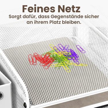 Рівневий сітчастий органайзер для столу з шухлядою, лотками для файлів та тримачами для ручок - рішення для зберігання офісного та художнього приладдя для паперу для малювання, сортувальника олівців, тримача для журналів (білий), 5-