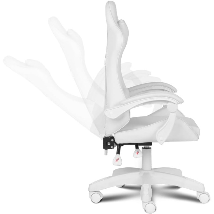 Ігрове крісло Apollo ергономічне обертове крісло з регульованою спинкою (90135), підлокітниками, подушками для попереку та шиї, штучна шкіра, стильний дизайн, високий комфорт для геймерів, білий колір.