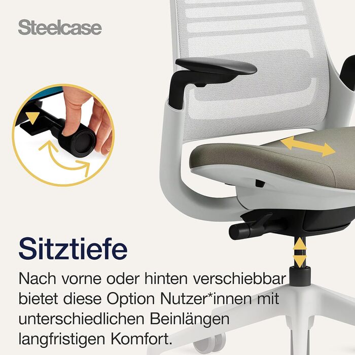 Ергономічне офісне крісло Steelcase серії 1 з поперековою опорою LiveBack, підлокітниками 4D, регульованим підголівником Truffle, 66 x 64 x 112 Truffle з підголівником