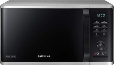 Мікрохвильова піч Samsung MS2AK3515AS/EG, 800 Вт, простір для приготування їжі 23 л, ширина 48,9 см, внутрішня частина керамічної емалі, стійка до подряпин внутрішня частина, програми розморожування QuickDefrost, сріблястий мікрохвильова піч 23 л срібло