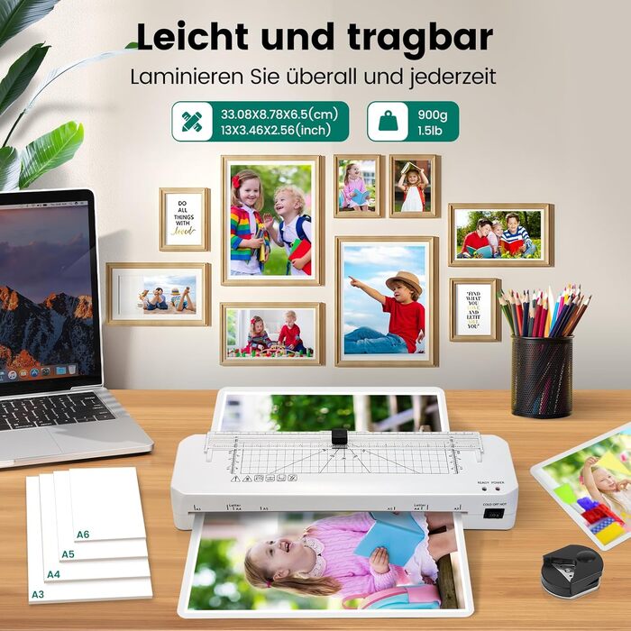 Ламінатор, ламінатор A3 з вбудованим різаком, швидкий нагрів, холодне та гаряче ламінування з 50 пакетами для ламінування, ламінатор для дому та офісу (ламінатор A3 50 пакетів)
