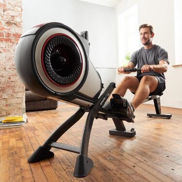 Гребний тренажер SportPlus для домашнього використання з опором повітря (8 рівнів), додаткова сумісність із додатком, тихе та плавне тренування, вага користувача до 150 кг, чорний/червоний не сумісний із додатком