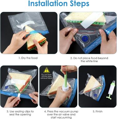 Вакуумних пакетів для їжі з клапанною блискавкою Пакети Sous Vide з вакуумними пакетами Pump 3 розміри 5 ущільнювальних затискачів і 4 затискачі Sous Vide для зберігання продуктів, 15