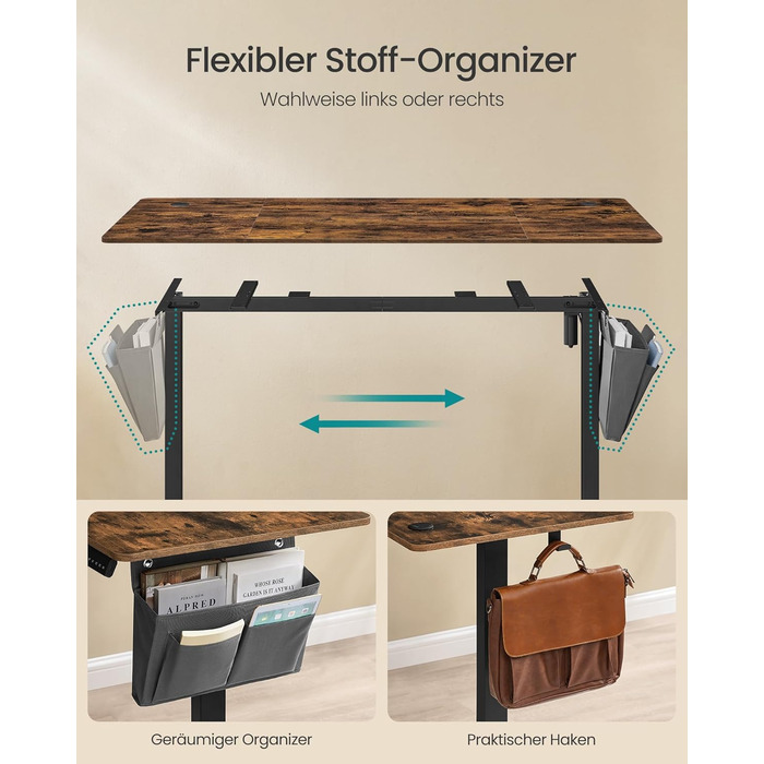 Електричний письмовий стіл SONGMICS з регульованою висотою, 160 x 70 см, безступінчасте регулювання, функція пам&39яті з 4 рівнями висоти, вінтажний коричневий LSD136K01 160 x 70 см вінтажний коричневий